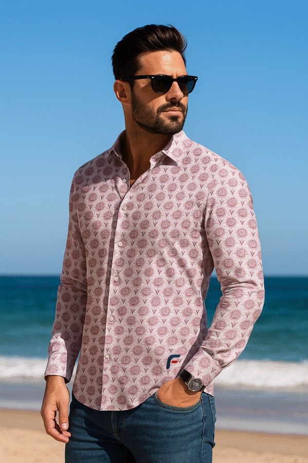 Fikaaro Men’s Shirt: Pastel Maroon Symmetrical Floral Print Cotton Casual Shirt | ART-57-A