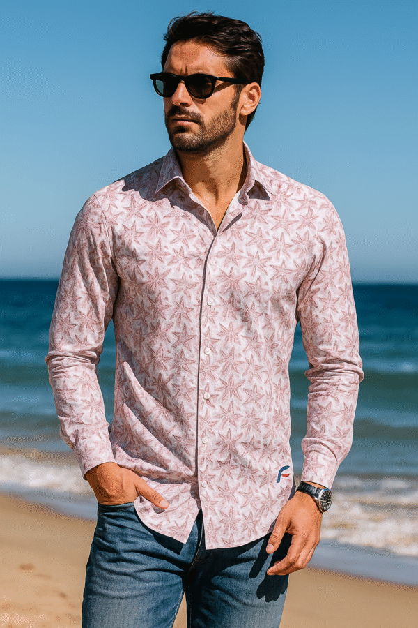 Fikaaro Men’s Shirt: Harvest Purple Starfish Printed Cotton Casual Shirt | ART-73-C