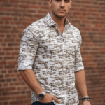 Fikaaro Golden Brown Camouflage Pattern Men's Printed Shirt